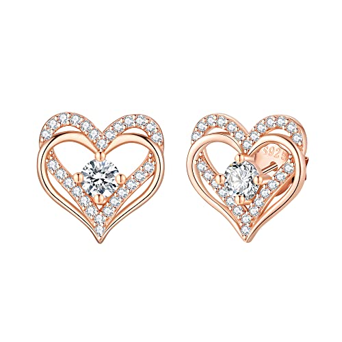 Jrêveinfini Herz Ohrringe Damen Rosegold Silber 925 Stecker, Modeschmuck Herz Ohrstecker Ohrringe Damen, Hypoallergene Nickelfreie Ohrringe Damen Geschenke für Frauen Mama Zum Muttertag von Jrêveinfini