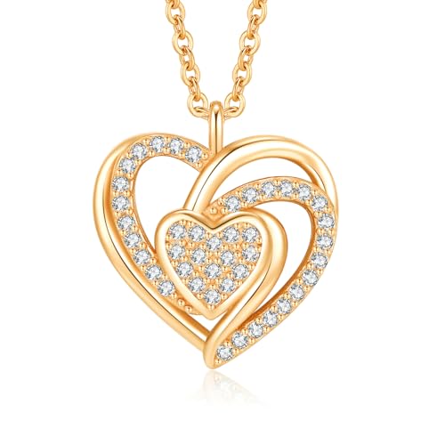 Jrêveinfini Herz Kette Halskette Damen Gold Silber 925 mit Anhänger, Mutter Tochter Kette Mama, Personalisierte Herz Kette Freundin, Schmuck Geschenke Damen Frauen Valentinstag von Jrêveinfini