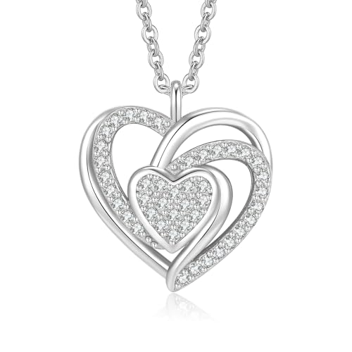 Jrêveinfini Herz Kette Halskette Damen Silber 925 mit Anhänger, Mutter Tochter Kette Mama, Personalisierte Herz Kette Freundin, Schmuck Geschenke Damen Frauen Valentinstag von Jrêveinfini