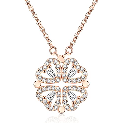 Jrêveinfini Kleeblatt Kette Halskette Damen Silber 925 Rosegold, Kleeblatt Glücksbringer Kette Anhänger Mädchen Kinder, Weihnachten Geschenk für Frauen Mama von Jrêveinfini