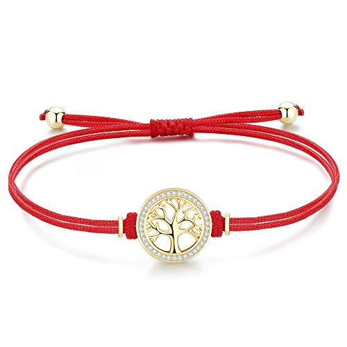 Lebensbaum Armband Damen Mädchen Kinder Gold Silber 925, Armband Mutter Tochter Mama, Stoff Glücksbringer Rot Armband Damen Valentinstag Personalisierte Geschenke für Frauen Mädchen Mama Freundin von Jrêveinfini