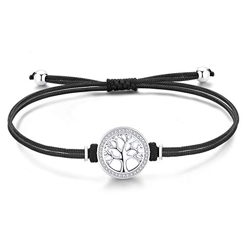 Lebensbaum Armband Damen Mädchen Kinder Silber 925, Armband Mutter Tochter Mama, Stoff Glücksbringer Schwarz Schmuck Damen Personalisierte Geschenke für Frauen Mama Mädchen Freundin von Jrêveinfini
