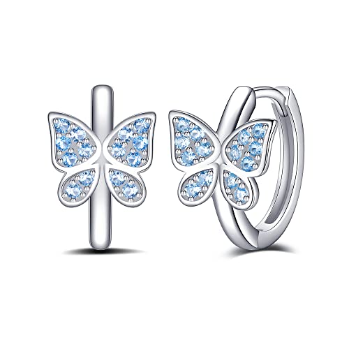 Jrêveinfini Schmetterling Ohrringe Creolen Damen Mädchen Kinder Silber 925, Schmetterling Ohrringe Creolen Mädchen Damen Blau Silber Geschenk für Mädchen Frauen von Jrêveinfini