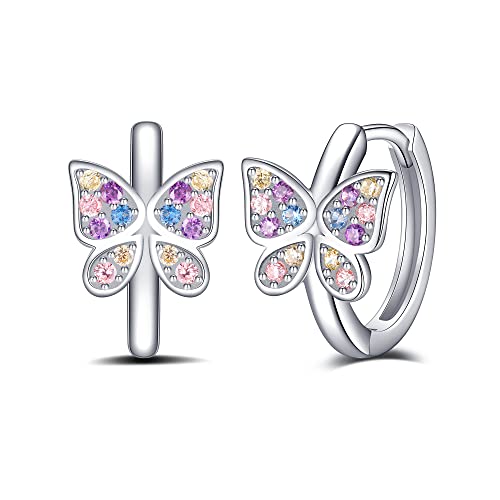 Jrêveinfini Schmetterling Ohrringe Damen Mädchen Kinder Silber 925, Schmetterling Ohrringe Creolen Mädchen Damen Silber Bunt Geschenk für Mädchen Frauen von Jrêveinfini