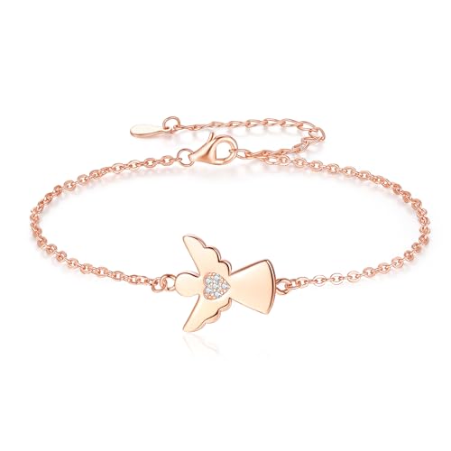 Jrêveinfini Schutzengel Armband Damen Mädchen Kinder Silber 925, Engel Taufe Armband Kommunion Tochter Mama, Glücksbringer Konfirmation Rosegold, Firmung Geschenke Geburtstag Frauen Mädchen von Jrêveinfini