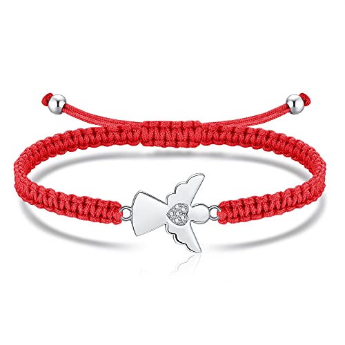 Jrêveinfini Schutzengel Armband Damen Mädchen Kinder Silber 925, Engel Schutzengel Taufe Stoff Rot Armband Kommunion Mädchen, Glücksbringer Firmung Schulanfang Schulkind Geschenke Frauen Mädchen von Jrêveinfini