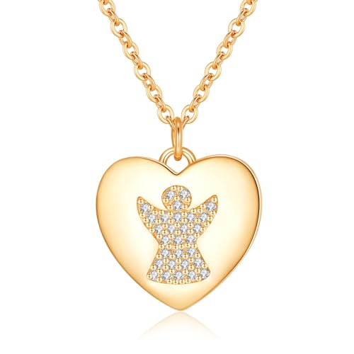 Jrêveinfini Schutzengel Kette Anhänger Damen Gold Silber 925, Mutter Tochter Herz Kette Mama, Taufe Glücksbringer Engel Halskette Mädchen Kinder, Kommunion Geschenke Geburtstag Frauen Mädchen von Jrêveinfini