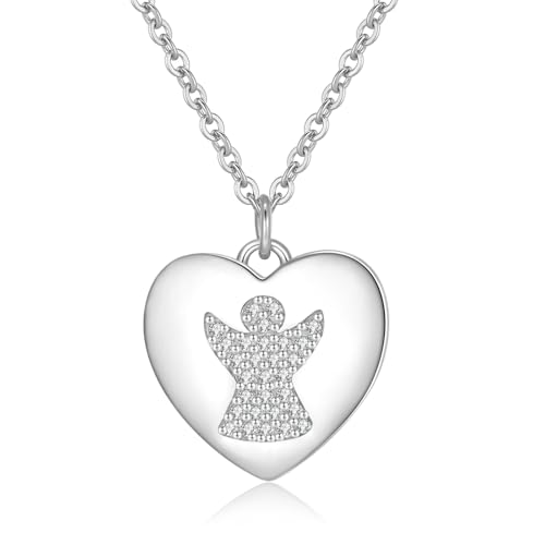 Jrêveinfini Schutzengel Kette Anhänger Damen Silber 925, Mutter Tochter Herz Kette Mama, Schutzengel Taufe Glücksbringer Engel Halskette Mädchen Kinder, Kommunion Geschenke Geburtstag Frauen Mädchen von Jrêveinfini
