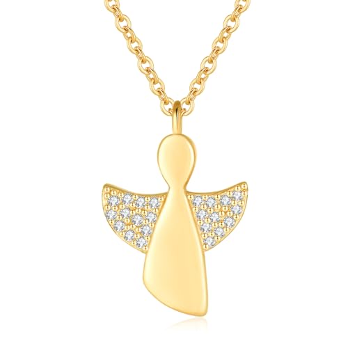 Jrêveinfini Schutzengel Kette Anhänger Mädchen Damen Gold Silber 925, Mutter Tochter Konfirmation Kette Mama, Engel Taufe Glücksbringer Halskette Mädchen, Kommunion Geschenke für Frauen Mädchen von Jrêveinfini
