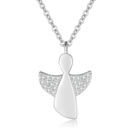 Jrêveinfini Schutzengel Kette Anhänger Mädchen Damen Silber 925, Mutter Tochter Konfirmation Kette Mama, Engel Taufe Glücksbringer Halskette Mädchen Kinder, Kommunion Geschenke für Frauen Mädchen von Jrêveinfini