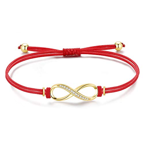 Unendlichkeitszeichen Armband Gold Silber 925 Damen Mädchen Kinder, Infinity Armband Mutter Tochter Mama, Stoff Rot Freundschaft Armband Personalisierte Geschenke für Frauen Mädchen Freundin Mama von Jrêveinfini