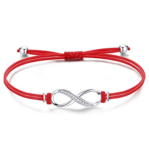 Unendlichkeitszeichen Armband Silber 925 Damen Mädchen Kinder, Infinity Mutter Tochter Mama, Stoff Rot Freundschaft Armband Personalisierte Geschenke für Frauen Mädchen Freundin Mama von Jrêveinfini