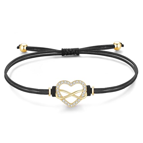 Jrêveinfini Unendlichkeitszeichen Armband Damen Mädchen Kinder Gold Silber 925, Herz Infinity Armband Armreif Mutter Tochter Mama, Stoff Personalisiertes Armband Freundschaft Geschenke für Frauen von Jrêveinfini