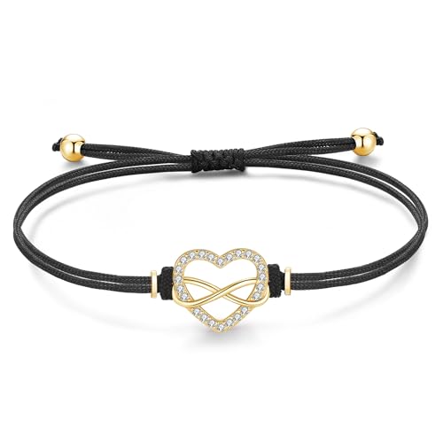 Jrêveinfini Unendlichkeitszeichen Armband Damen Mädchen Kinder Gold Silber 925, Herz Infinity Armband Armreif Mutter Tochter Mama, Stoff Personalisiertes Freundschaft Geschenke für Frauen von Jrêveinfini