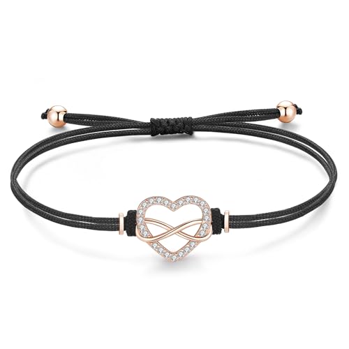 Jrêveinfini Unendlichkeitszeichen Armband Damen Mädchen Kinder Rosegold Silber 925, Herz Infinity Armband Armreif Mutter Tochter Mama, Stoff Personalisiertes Freundschaft Geschenke für Frauen von Jrêveinfini