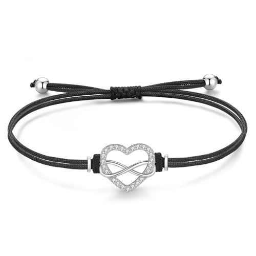 Jrêveinfini Unendlichkeitszeichen Armband Damen Mädchen Kinder Silber 925, Herz Infinity Armband Armreif Mutter Tochter Mama, Stoff Schwarz Personalisiertes Freundschaft Geschenke für Frauen von Jrêveinfini