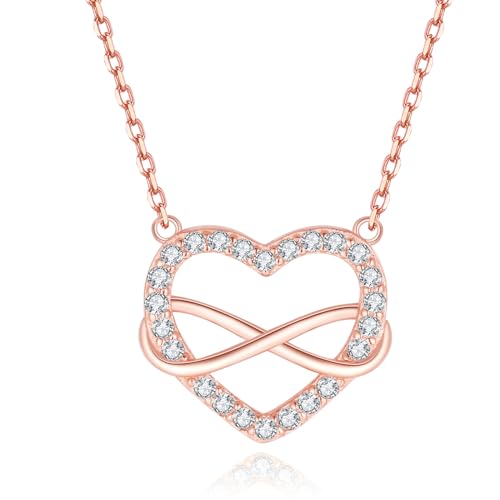 Jrêveinfini Unendlichkeitszeichen Halskette Rosegold Damen Silber 925 mit Anhänger, Mutter Tochter Herz Infinity Kette Mama, Personalisiert Kette Mädchen Freundin, Geschenke für Frauen von Jrêveinfini