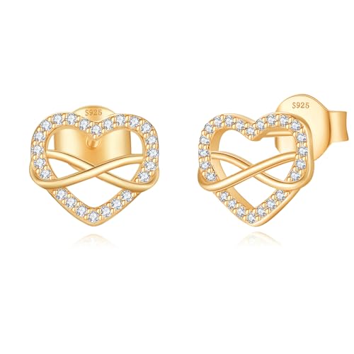 Jrêveinfini Unendlichkeitszeichen Ohrringe Gold Silber 925 Damen, Modeschmuck Herz Ohrstecker Mädchen, Hypoallergene Nickelfreie Ohrringe Damen Geschenke für Frauen Mama Zum Muttertag von Jrêveinfini