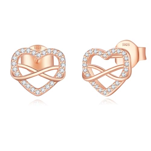 Jrêveinfini Unendlichkeitszeichen Ohrringe Rosegold Silber 925 Damen, Modeschmuck Herz Ohrstecker Mädchen, Hypoallergene Nickelfreie Ohrringe Damen Geschenke für Frauen Mama Zum Muttertag von Jrêveinfini
