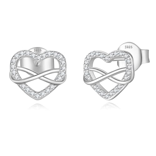 Jrêveinfini Unendlichkeitszeichen Ohrringe Silber 925 Damen Stecker, Modeschmuck Herz Ohrstecker Mädchen, Hypoallergene Nickelfreie Ohrringe Damen Geschenke für Frauen Mama Zum Muttertag von Jrêveinfini