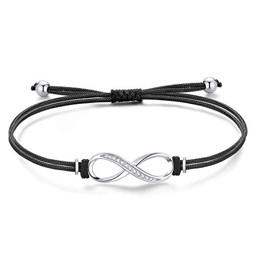Unendlichkeitszeichen Armband Silber 925 Damen Mädchen Kinder, Infinity Mutter Tochter Mama, Stoff Schwarz Freundschaft Armband Personalisierte Geschenke für Frauen Mädchen Freundin Mama von Jrêveinfini