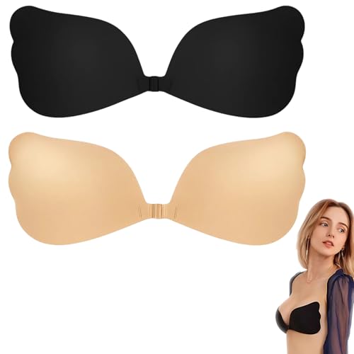 JrnSvp Klebe BH Push Up, TräGerloser BH, 2 Stück Unsichtbarer Trägerloser BH Rückenfrei, Wiederverwendbare Selbstklebender BH für Brautkleid und Abendkleid (DE/NL/SE/PL, Körbchengröße & Bandgröße, B) von JrnSvp