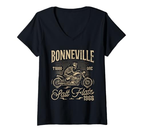 Damen Bonneville Salt Flats MOTOCLE Racing Biker Geburtstag 1966 T-Shirt mit V-Ausschnitt von Jrrts Bonneville Salzflats Motorradflächen