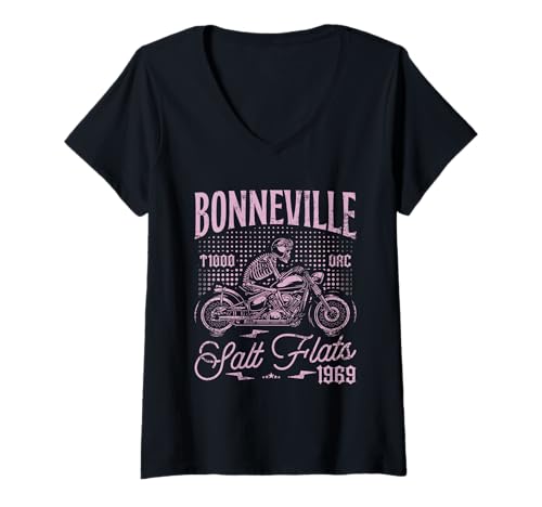 Damen Bonneville Salt Flats MOTOCLE Racing Biker Geburtstag 2025 T-Shirt mit V-Ausschnitt von Jrrts Bonneville Salzflats Motorradflächen