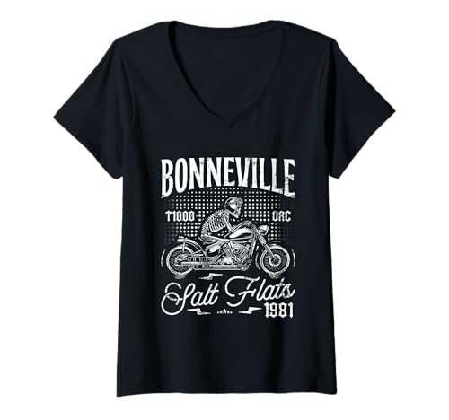Damen Bonneville Salt Flats MOTOCLE Racking Biker Geburtstag 1981 T-Shirt mit V-Ausschnitt von Jrrts Bonneville Salzflats Motorradflächen