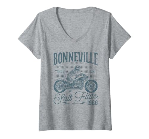 Damen Bonneville Salt Flats Motorrad Rennsport Biker Geburtstag T-Shirt mit V-Ausschnitt von Jrrts Bonneville Salzflats Motorradflächen