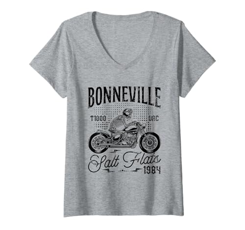 Damen Bonneville Salt Flats Motorrad Rennsport Biker Geburtstag T-Shirt mit V-Ausschnitt von Jrrts Bonneville Salzflats Motorradflächen