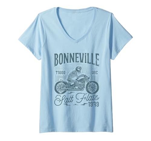 Damen Bonneville Salt Flats Motorrad Rennsport Biker Geburtstag T-Shirt mit V-Ausschnitt von Jrrts Bonneville Salzflats Motorradflächen