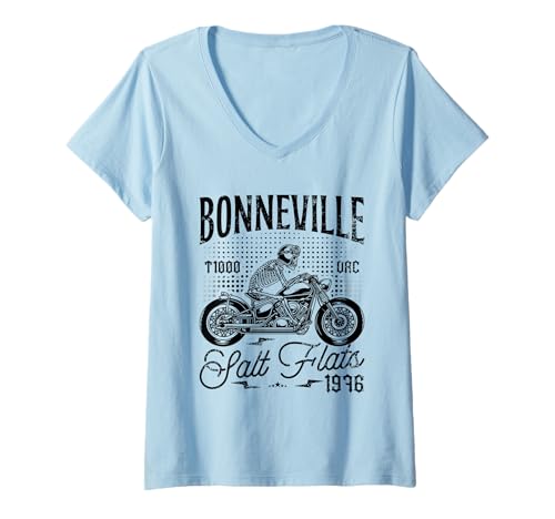 Damen Bonneville Salt Flats Motorrad Rennsport Biker Geburtstag T-Shirt mit V-Ausschnitt von Jrrts Bonneville Salzflats Motorradflächen