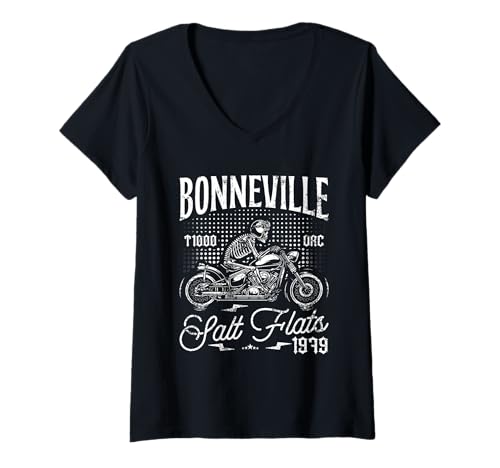 Damen Bonneville Salt Flats Motorrad Rennsport Biker Geburtstag T-Shirt mit V-Ausschnitt von Jrrts Bonneville Salzflats Motorradflächen