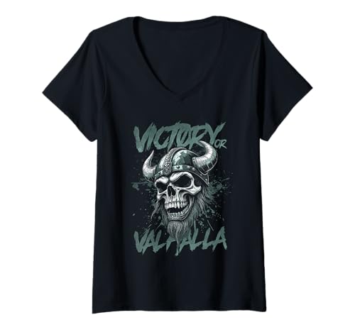 Damen Victory oder Valhalla Norse Viking Mythologie T-Shirt mit V-Ausschnitt Damen Victory oder Valhalla Norse Viking Mythologie T-Shirt mit V-Ausschnitt von Jrrts Valhalla Designs
