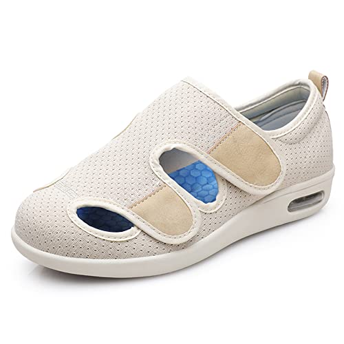 Jrysxc Extra breite Diabetiker-Schuhe für Damen, verstellbare Verschlüsse, ältere Damen-Hausschuhe, geeignet für Ödeme, orthopädische Fasziitis, diabetische Luftkissen-Slip-On-Wanderschuhe von Jrysxc