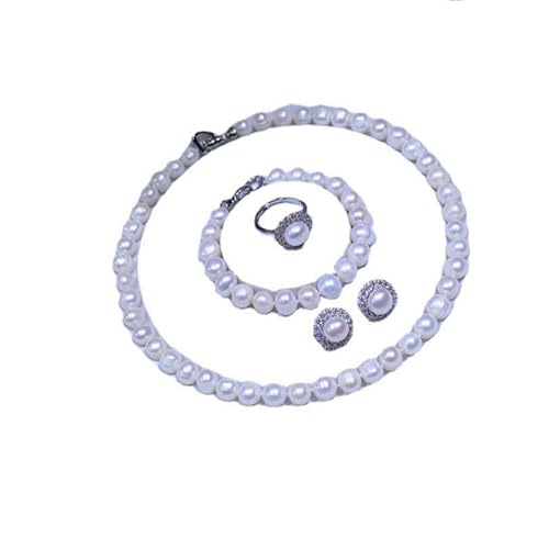 Süßwasserperlen-Schmuck-Halsketten-Set für Damen, 925er-Sterlingsilber-Anhänger-Halskette, echte Perlen-Hochzeits-Brautschmuck-Set, Geschenke für Damen, Geburtstag, Jahrestag von Jrysxc