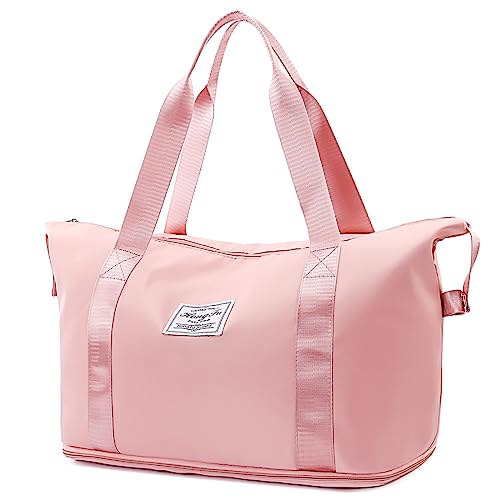 Reisetasche, große Kapazität, Faltbare Reisetasche, Sporttasche, Turnbeutel mit Trolleyhülle, leicht, Wochenender, Übernachtung, Handgepäcktasche für Reisen, Sport, Fitnessstudio, Pink, Erweiterbares von Jslavid