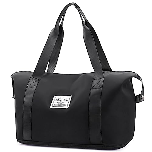 Reisetasche mit großem Fassungsvermögen, faltbar, Sporttasche, Sporttasche, Turnbeutel mit Trolley-Hülle, leicht, Wochenend-Übernachtung, Handgepäcktasche für Reisen, Sport, Fitnessstudio, Schwarz von Jslavid