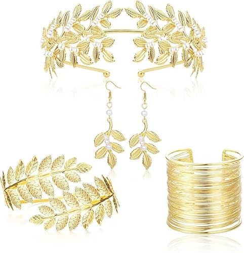 Jsleid Gold Oberarm Armbands, Griechische Göttin Schmuck Armband, Griechische Göttin Kostüm Zubehör Schmuck, Boho Armband Manschette Handgelenk, für Täglichen Gebrauch Hochzeitsfeiern von Jsleid
