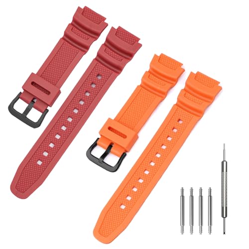 Jtffjsy Ersatz-Silikonband für Casio AE-1300, AE-1200 W218H W-219H F-108WH SGW-300H W800H, wasserdichtes Armband aus Naturharz, Orange / Rot Jtffjsy Ersatz-Silikonband für Casio AE-1300, AE-1200 W218H W-219H F-108WH SGW-300H W800H, wasserdichtes Armband aus Naturharz, Orange / Rot von Jtffjsy