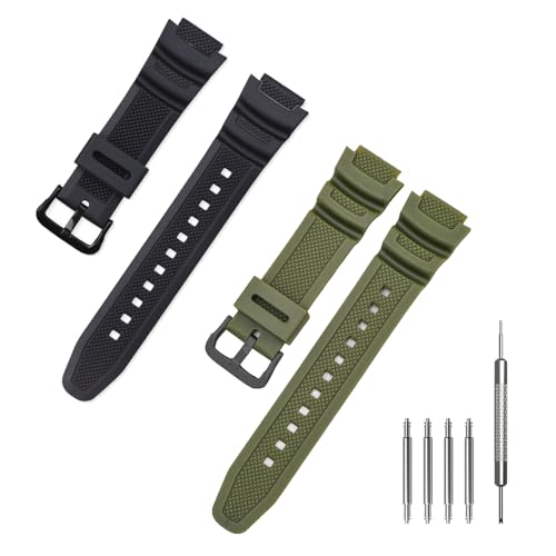 Jtffjsy Ersatz-Silikonband für Casio AE-1300, AE-1200 W218H W-219H F-108WH SGW-300H W800H, wasserdichtes Armband aus Naturharz, Schwarz und Grün von Jtffjsy