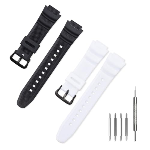 Jtffjsy Ersatz-Silikonband für Casio AE-1300, AE-1200 W218H W-219H F-108WH SGW-300H W800H, wasserdichtes Armband aus Naturharz, Schwarz und Weiß von Jtffjsy