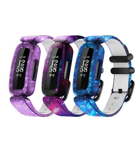 Jtffjsy Kompatibel mit Fitbit Ace 3, Ersatzarmbänder für Kinder, Mädchen, Jungen, hautfreundliches Sportarmband, atmungsaktives Silikonband (3 Stück SkyStar) von Jtffjsy