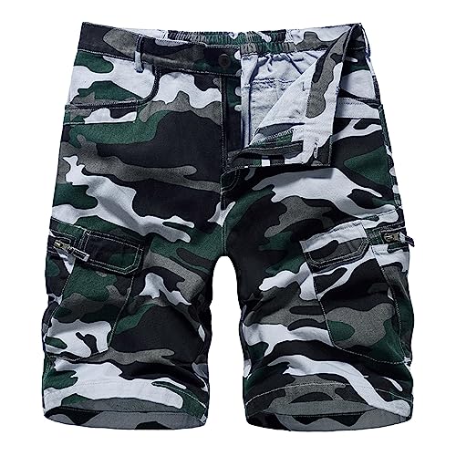 Jtinalay Kurze Hosen Herren Casual Camouflage Multi-Pocket Zipper Button Outdoor Shorts Cargo Shorts Sommer Atmungsaktiv Outdoor Arbeitsshorts Cargo Shorts Camouflage#07, 4XL von Jtinalay