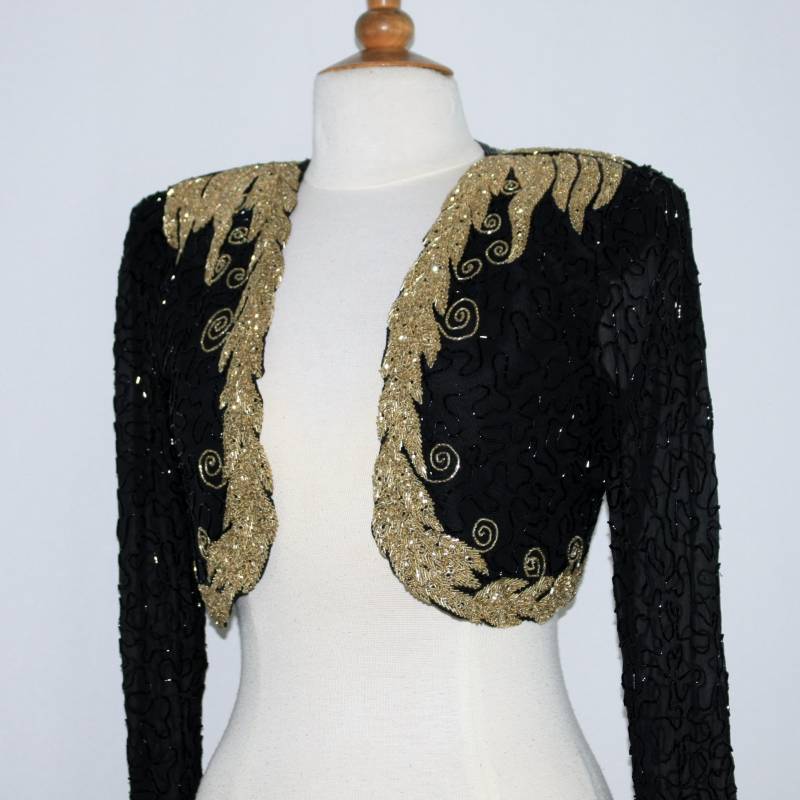 Jtrimming Vintage Bolero Jacke Langarm Handarbeit Perlen Auf Seide Stil 108 von Jtrimming