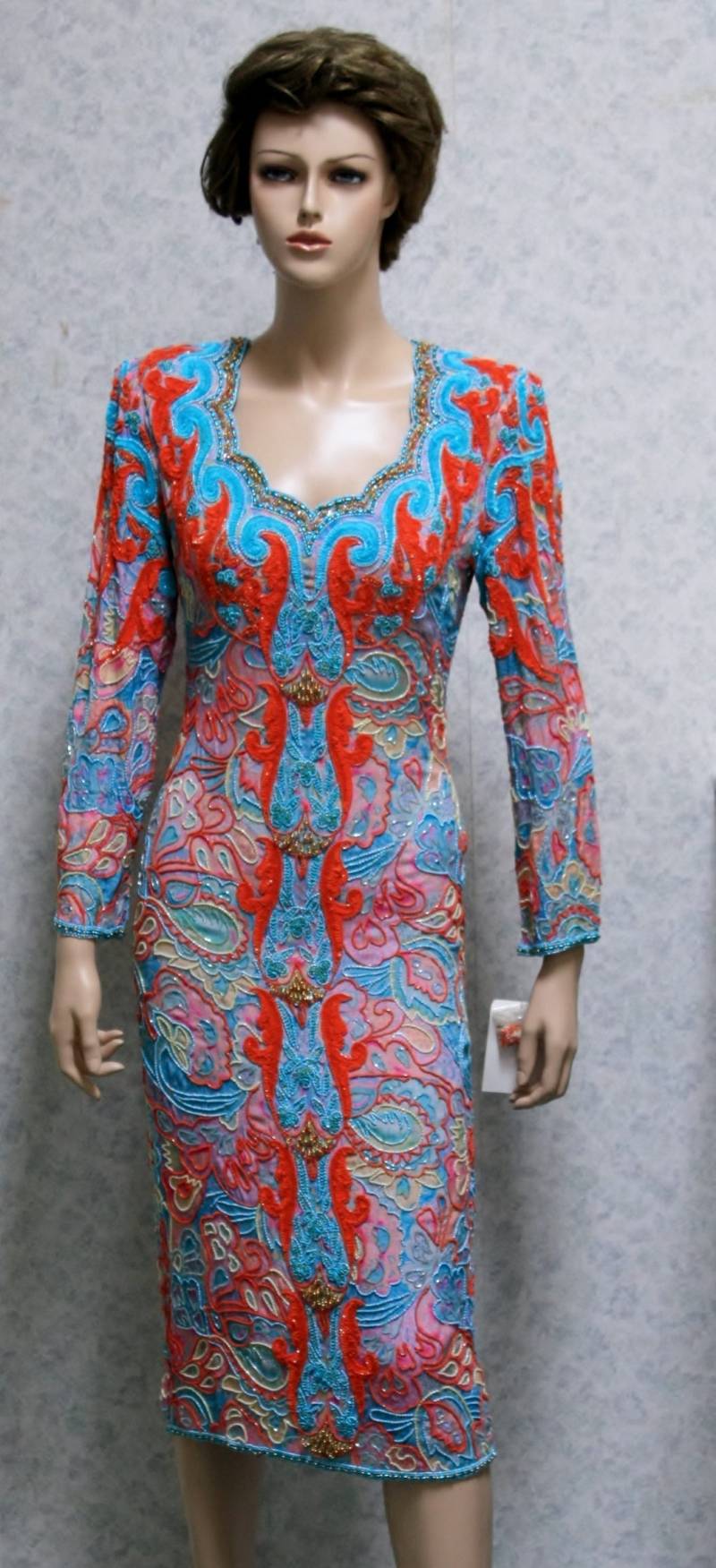 Jtrimming Vintage Perlen & Pailletten Kleid Handarbeit Und Handdruck Auf Seide Stil 4032 von Jtrimming