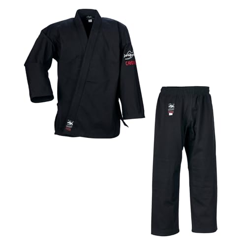 Ju-Sports Ju-Jutsu Anzug Cayon Black 160 I Moderner Jujutsu Anzug Kinder & Erwachsene I Kampfanzug fürs Training I Doppelt verstärkter Brust- & Schulterbereich I 100% Baumwolle von Ju-Sports