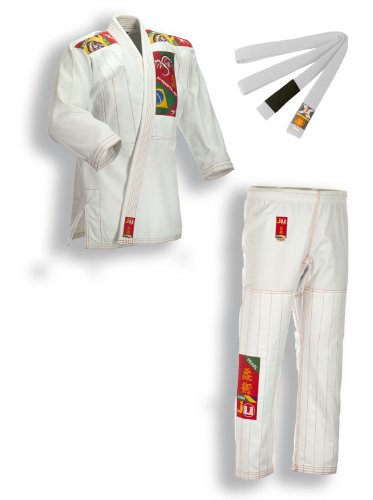 Ju-Sports BJJ Anzug Kids Weiß 140 I Leichter, schlanker Brazilian Jujutsu Anzug speziell für Kinder I BJJ Gi im bunten Design I Inkl. weißem Gurt I 100% Baumwolle von Ju-Sports