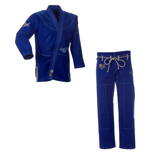 Ju-Sports BJJ Anzug Pearl Competition superlight Blue A2 I Superleichter Brazilian Jujutsu Anzug mit kontrastierenden Nähten & edlen Stickverzierungen I BJJ Gi Herren I 100% Baumwolle von Ju-Sports